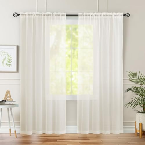Semi Voile Sheer Curtains 108 Inches Long 2 Panels Rod Pocket Window