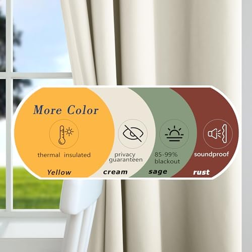 Mrs.Naturall Cream Curtains 84 Inches Long,Blackout Black Block Out