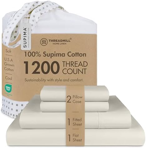 Threadmill 1200 Thread Count Supima Cotton Full Sheet Set, Sateen