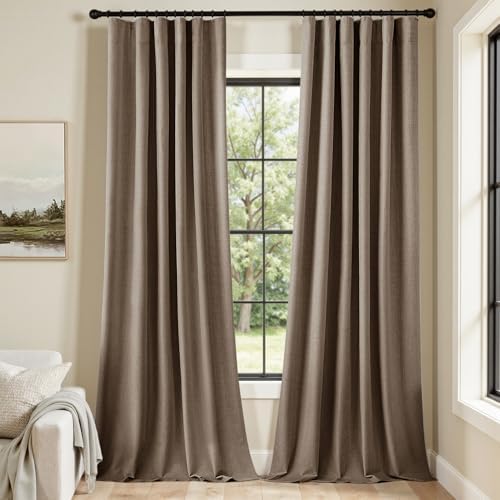 MIULEE 100% Blackout Back Tab Pleat Linen Curtains 50" Wx96 L,Dutch