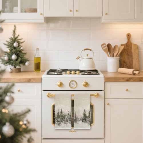 XUISWELL899 Winter Christmas Pine Tree Neutral Kitchen Dish Tea Hand
