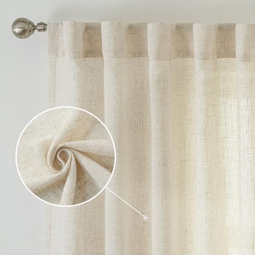 DriftAway Natural Linen Curtains 120 Inches Long 3 Pound Thick Semi