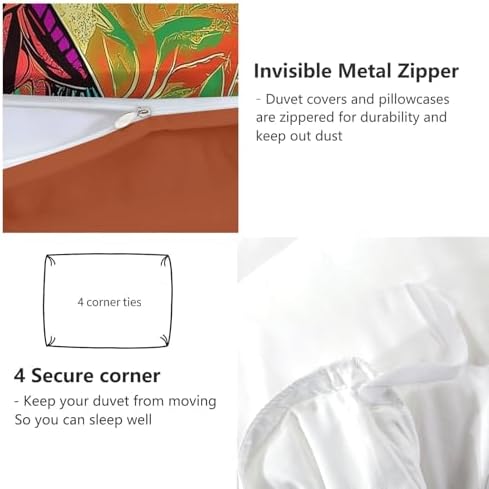 King Duvet Cover Set African Woman Geometric Flowers Soft Microfiber