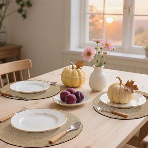 homing Faux Cotton Linen 15 Inch Round Cloth Place mats, Set of 8