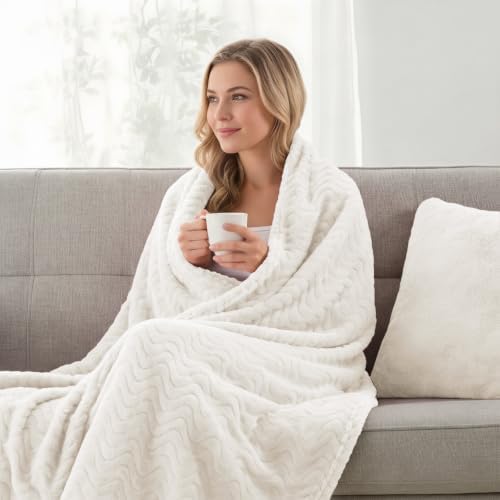 Exclusivo Mezcla Soft Fleece Blanket King Size for Bed, Sofa, Ivory