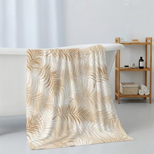 Bath Towels Set of 3 Cream Tropical Palm Leaves Bath Towel Hand Towel
