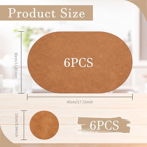 Oval Placemats Set of 6 Washable 12 x 17 Inch Leather Place Mats