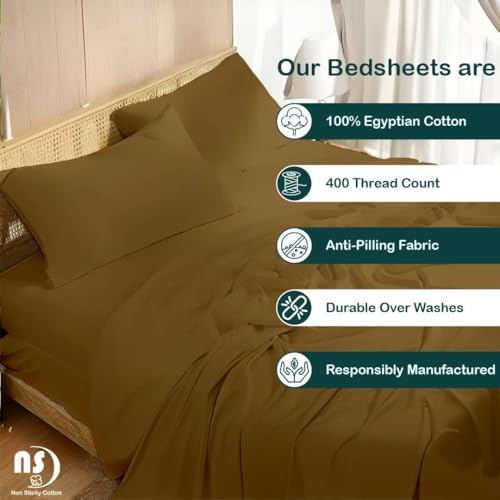 NON Sticky cotton Premium 4 Piece Egyptian Cotton Fitted Twin XL Sheet