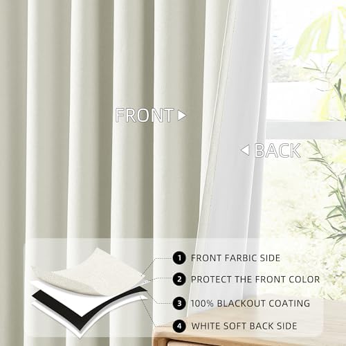ChrisDowa Ivory Blackout Curtains 108 Inches Long 2 Panels for Bedroom