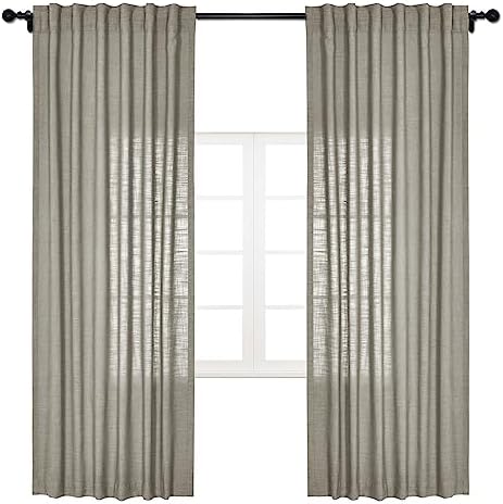 cololeaf Linen Curtains Natural 63 inches Long Neutral Drapes Rod
