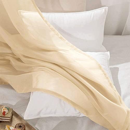 MIULEE 2 Panels Solid Color Cream Beige Sheer Curtains 120 Inch Length