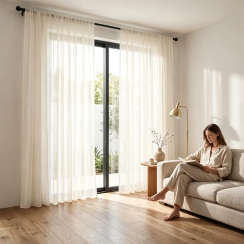 Ivory Sheer Chiffon Curtains 108 Inch Long 2 Panels Bedroom Living