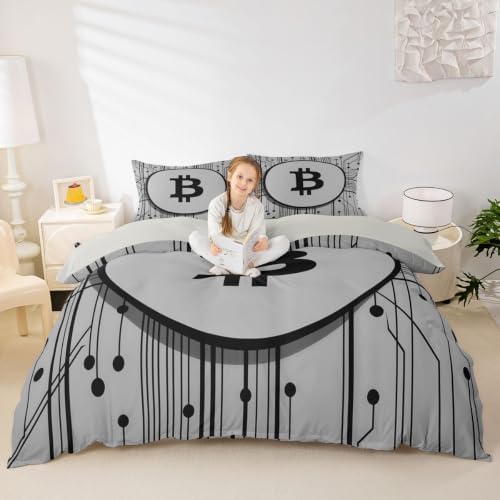 Homewish Modern Grey Duvet Cover Set Queen Size,Bedding Sets 3Pcs