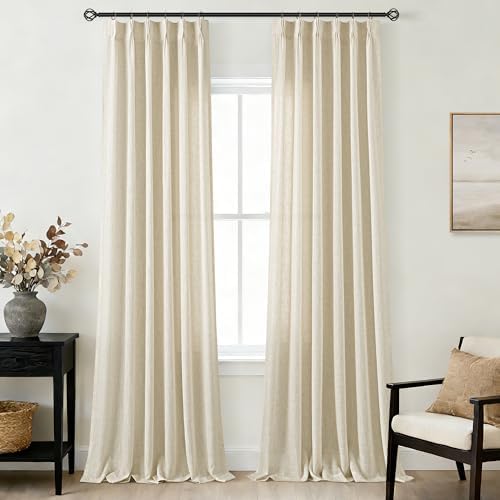 Pinch Pleated Linen Curtains 120 Inches Long for Living Room 2 Panels