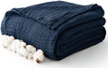 100% Cotton Muslin Blanket for Adults, 6-Layer, Queen, 90 x 90, Navy