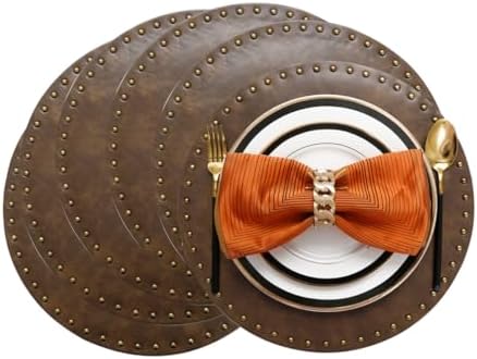 Faux Leather Round Placemats Set of 6, Dark Brown