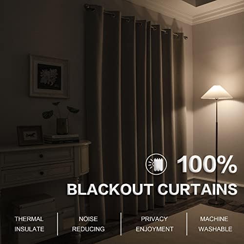 Beige 100% Blackout Linen Curtains 120 Inches Extra Long Ceiling to