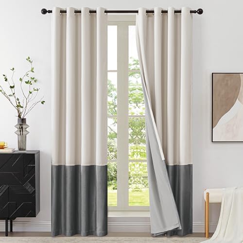 BULBUL 100% Full Blackout Velvet Curtains,108 inches Long Cream Ivory