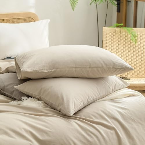 BESTOUCH Cotton Solid Duvet Cover Set Almond Milk Grey Oversized Full