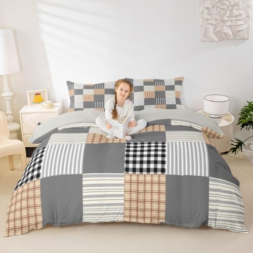 Erosebridal Geometric Stripes King Duvet Cover Teens Khaki Gray