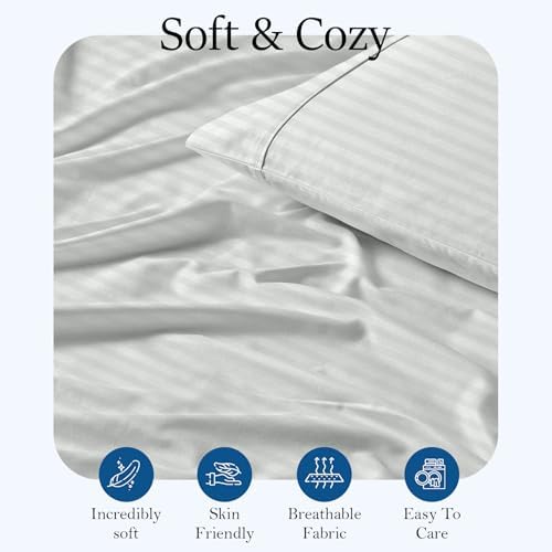 Full-XL (81x102) Size Flat Sheet Only (Stripe, Silver Grey) Egyptian