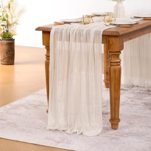 Ivory White Cheesecloth Table Runner Boho Cheese Cloth Gauze Table