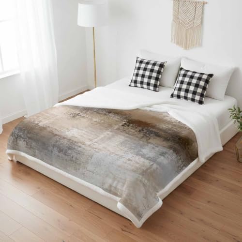 Brown Gray Abstract Sherpa Fleece Throw Blanket Vintage Minimalist