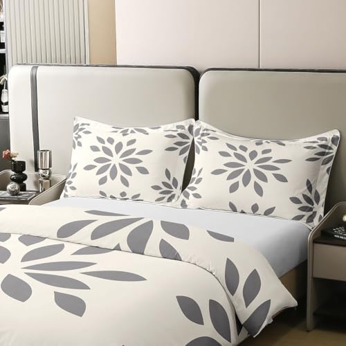 jejeloiu Farmhouse Modern Geometric Floral Duvet Cover 100% Cotton