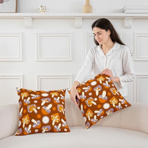 Feelyou Mushroom Square Groovy Cushion Covers Set of 2 22 x 22-Inch