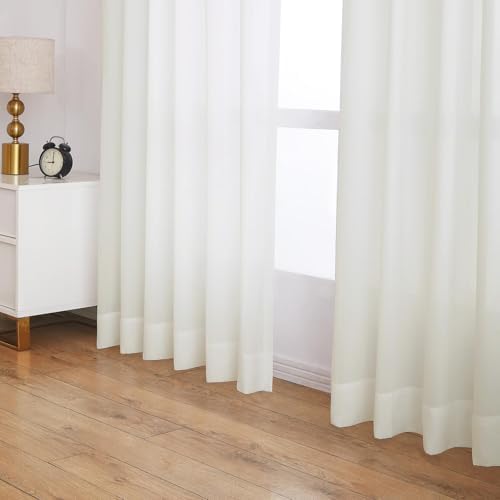 Semi Sheer Rod Pocket Curtains 50W x 108L 2 Panels, Cream White
