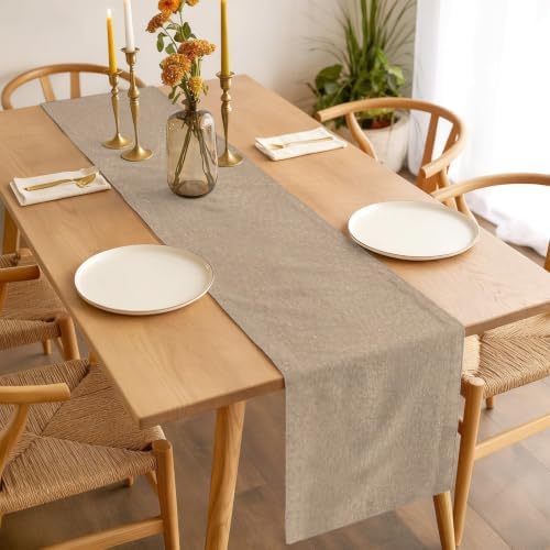 Beige Table Runners 108 Inches Long, Farmhouse Solid Textured Rustic