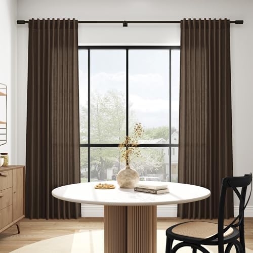 Chocolate Linen Curtains 72 Inch Long for Living Room Bedroom