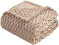 Vessia Flannel Fleece Throw Blanket(50x70 inch), 3D Jacquard Camel