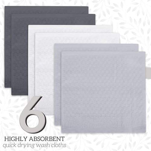 GREEN LIFESTYLE 12x12 inches Checker Washcloths 6 Pack, Soft, Durable