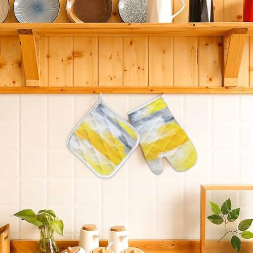 Quilted Cotton Terry Cloth Oven Mitt, Pot Holder Ombre Grey Yellow