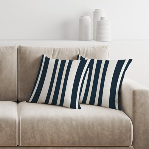 ArogGeld Dark Blue and White Stripes Cushion Covers Set of 2 20x20in