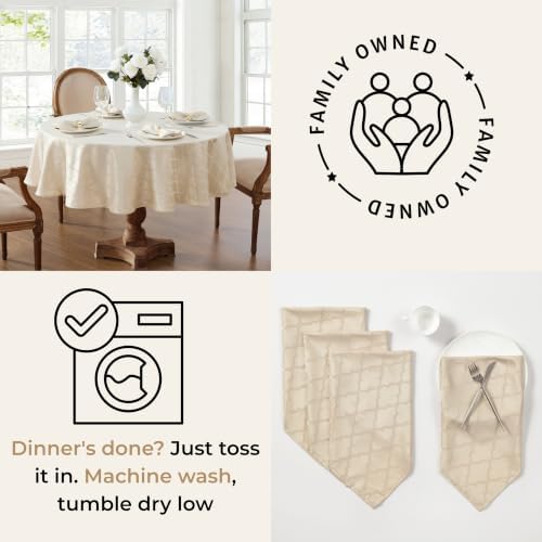HLC.ME Modena Beige Waterproof Tablecloth, Dining Table Cover, 70"