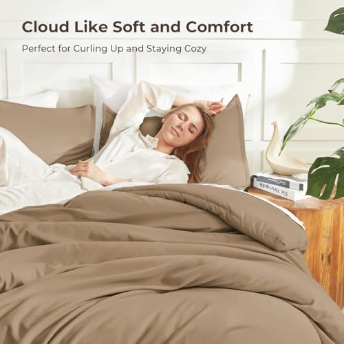 Litanika Taupe King Comforter Set, 3 Pieces Lightweight Solid Bed Set