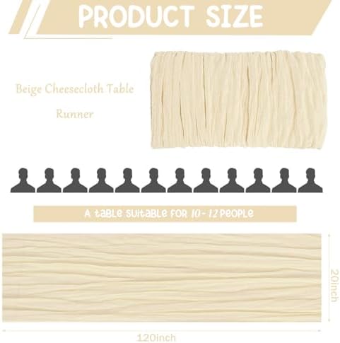 6 Pack 120 Inch Beige Cheesecloth Table Runner Boho Rustic Gauze Sheer
