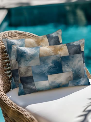 Outdoor Throw Pillow Set of 2, Abstract Fluid Art Waterproof Pillow