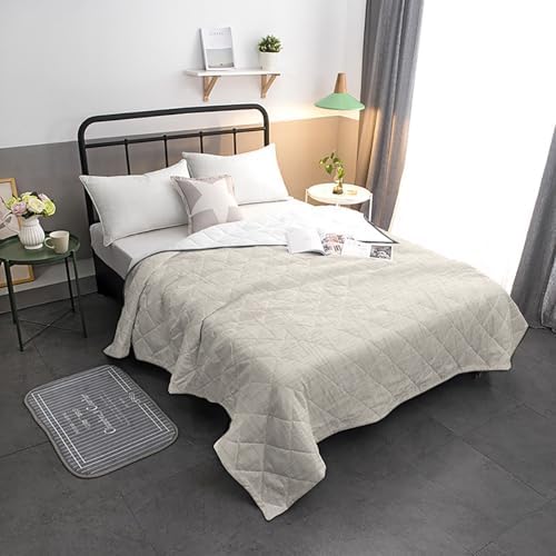T&H XHome Soft Beige Linen Weave Quilt California King Luxury Quilted
