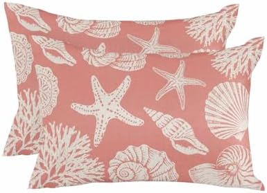 Throw Pillows 12x20 Set of 2, Coral Pink Starfish Coastal Waterproof