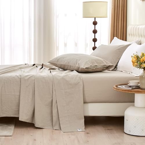 BISELINA Linen Sheet French Flax Flat Sheet Only 55% Euro Linen 45%