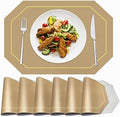 Placemats Set of 6, Beige and Grey Leather Placemats for Dining Table