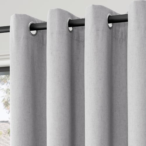 Grommet Grey 100% Blackout Linen Curtains 96 inches Long for Bedroom