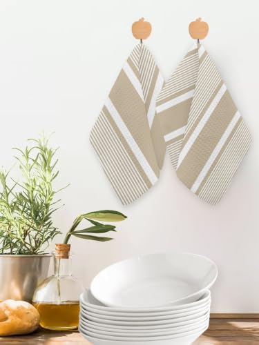 Brown Stripe Dish Towels Set,Waffle Weave Kitchen Towels 3