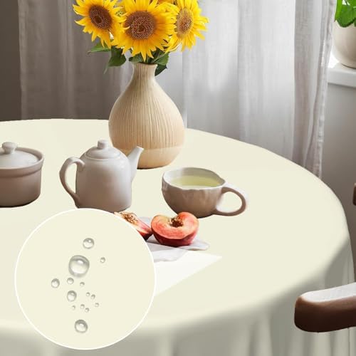 Laeacco 70 Inch Beige Round Tablecloth Solid Color Polyester Table