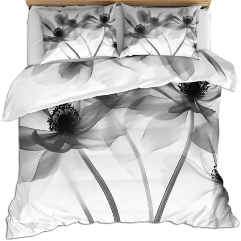 Gray Floral Bedding Set Modern Flowers Comforter Cover Set, European