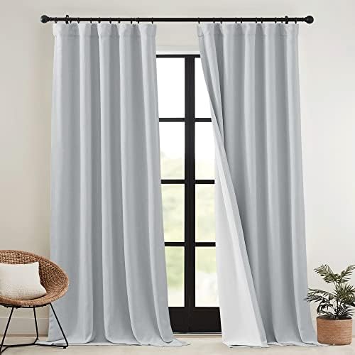 RYB HOME Faux Linen Living Room Curtains Pinch Pleated, Light Block