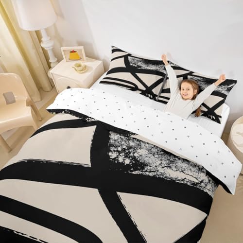 Feelyou Abstract Duvet Cover Kids Bedding Beige Grey Set Queen Size
